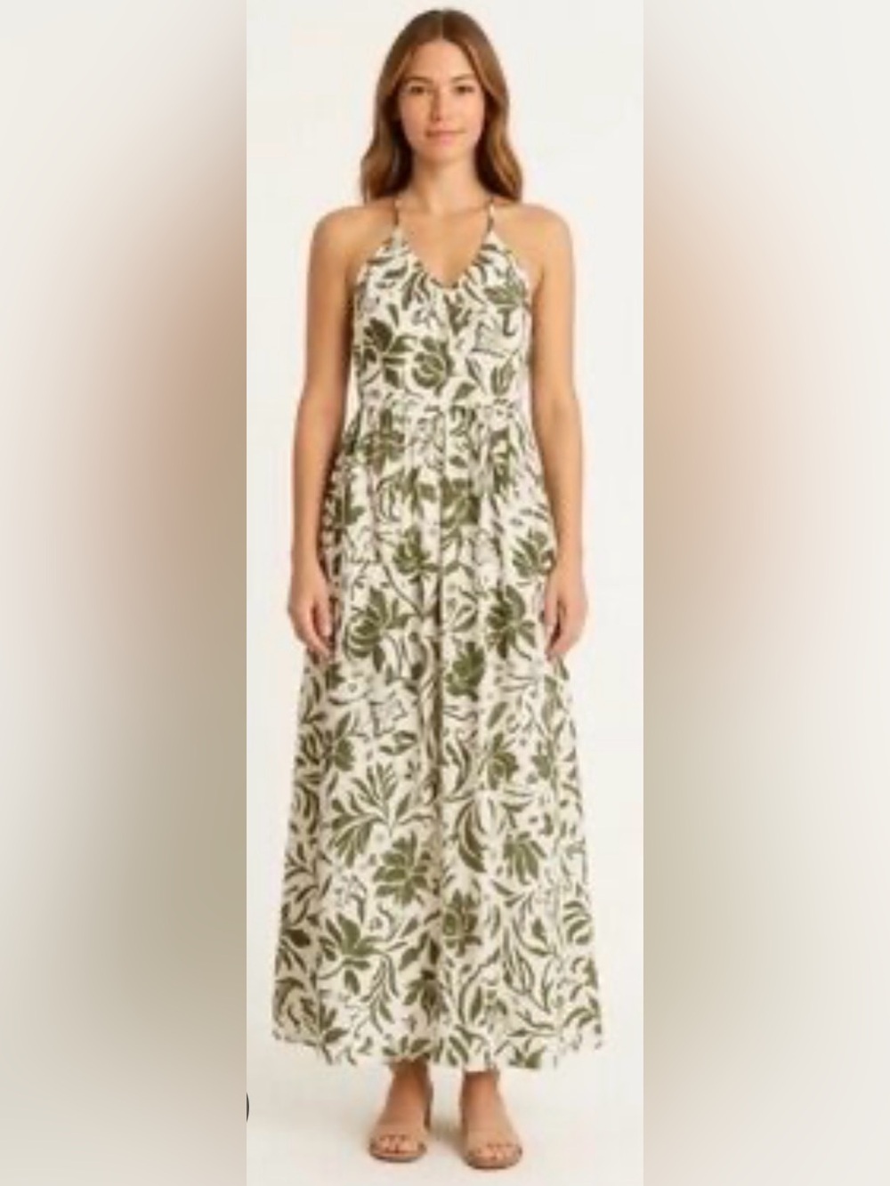 1state Tropical Leaf Print Halter Maxi Dress